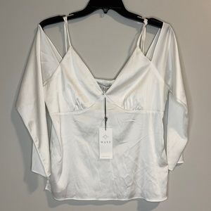 NWT WAYF White Satin Cold Shoulder Top Size Medium